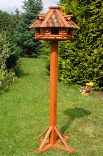 Deko-Shop-Hannusch Massives Luxus Vogelhaus mit Ständer + imprägniert 1,56 m, Vogelfutterhaus mit Futtersilo, Silo