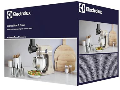 Electrolux Assistent snabbskivare och snabbskärare Modell ACCESSORY ES, Snabbrivaren/snabbskäraren passas enkelt in i skåran på framsidan av din Electrolux Assistent köksmaskin. Fyra rostfria trummor