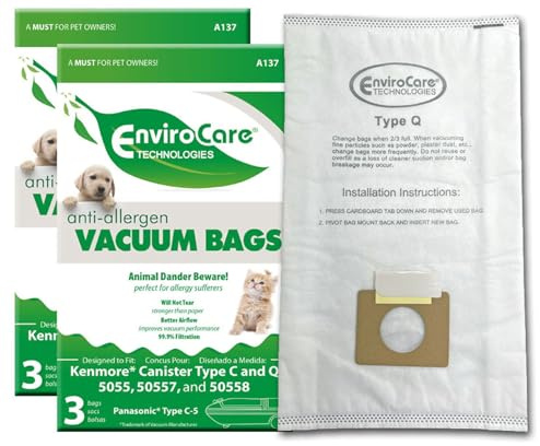 Envirocare Replacement Allergen Vacuum Bags for Kenmore Canister Type C and Q 50555, 50558, 50557 and Panasonic Type C-5 6 pack