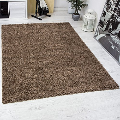 VIMODA prime1000 Shaggy Hoch-/Langflor Teppich, Modern für Wohn-/Schlafzimmer, Polypropylen, einfarbig Nougat Hellbraun, Quadrat, 200 cm
