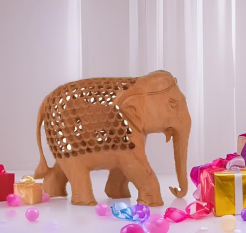 Purpledip 10715 Holzfigur Elefant, Jali-Schnitzerei, Dekoration, indisches Geschenk/Souvenir