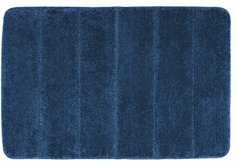 WENKO Badteppich Steps Marine Blue, 60 x 90 cm - Badematte, rutschhemmend, außergewöhnlich weiche und dichte Qualität, Polyester, 60 x 90 cm, Blau