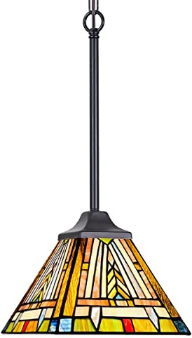 COTOSS Tiffany Pendant Light Fixtures Hanging Lamp 1 Light Mission Style Vintage Farmhouse Mini Stained Glass Pendant Lighting for Kitchen Island Dining Room Hallway
