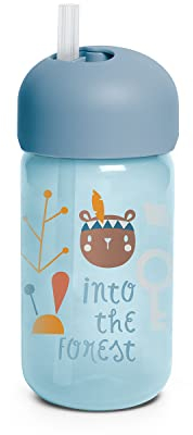 Suavinex, Vaso Entrenamiento, Vaso Aprendizaje Bebé Con Pajita Flexible, Con Sistema Antiderrame, Para Bebés +18 Meses, Apto Para Lavavajillas, 340 ml, Color Azul