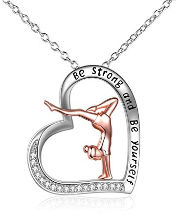 YFN Gymnastik Kette 925 Sterling Silber Turnen Halskette Sport Anhänger Herz Schmuck Geschenk für Damen Turnerin