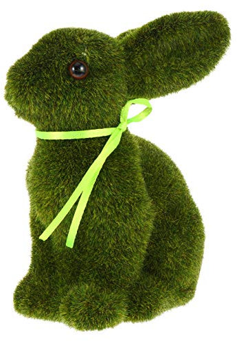 TOYANDONA Turf Grass Rabbit Easter Furry Flocked Bunny Rabbit Miniatures Standing Moss Covered Spring Artificial Turf Grass Figure Fairy Garden Miniature for Garden Yard Green