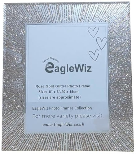 EagleWiz Rose Gold Glittering Mirror GLASS PHOTO FRAME Sparkle RoseLust Picture Frame home Decor Room Decor Gift Freestanding and Wall Hanging (Picture 8 x 6 inches)