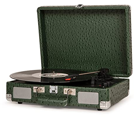 Crosley Cruiser Deluxe Portable Turntable - Bluetooth Record Player, 3-Speed Suitcase Vinyl Player, Home Turntables for Vinyl Records, Built in Stereo Speakers & Bluetooth Receiver, AUX Input, Green