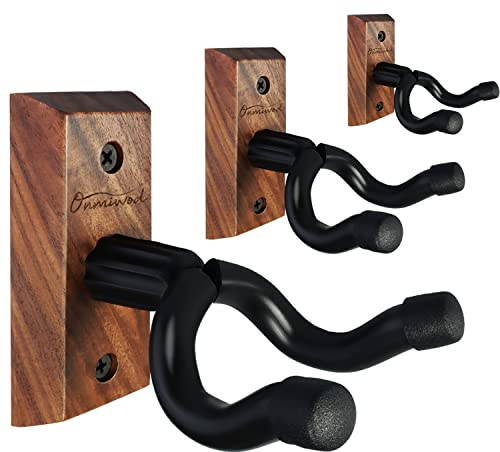 Onmiwod Guitar Wall Mount 3 Pack, Black Walnut Wood Guitar Hanger, U-Shaped Guitar Wall Hanger Mount, Guitar Holder Hook Stand Wall for Acoustic, Electric Guitar, Banjo, Bass, Gift for Guitar Player