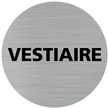 Signalétique.biz France - Plaque de porte Vestiaire (Q0195) - Diamètre 83 mm - Plaque aluminium brossé de 2mm