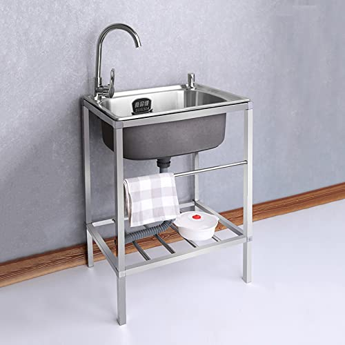 Évier en Acier Inoxydable,Évier de Cuisine Lavabo à Une Cuve,Evier Buanderie Simple avec Robinet, Evier Restaurant Commercial avec Établi et Robinet,pour buanderie/arrière-Cour/Garage (Color : Hot