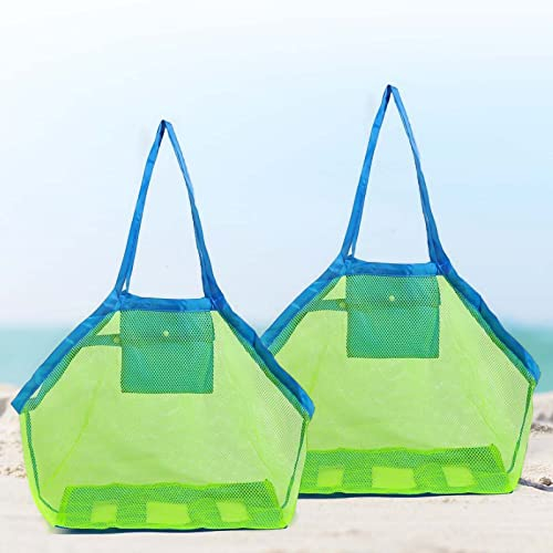 Esteopt - Grüne Mesh-Aufbewahrungstasche, 2 große grüne Tasche, 40 x 40 x 24 cm, für Strandspielzeug, faltbar und wiederverwendbar, Oxford Gewebe, 38.4 Liter Fassungsvermögen, Kordelzug, 2er-Set