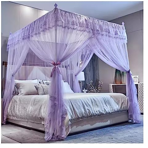 Doseles para Camas Cortinas De Cama Moradas De Lujo, Cubierta De Cama Protectora De 360 Grados, Mosquiteros Encriptados, Decoración del Dormitorio para Adultos para Camas De 1,5/1,8 Metros Fácil Mon