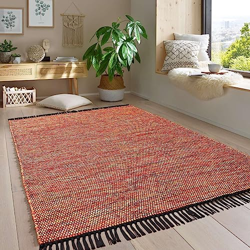Taracarpet Handwebteppich Borkum Teppich fürs Wohnzimmer, Schlafzimmer und als Küchenteppich geeignet 100% Baumwolle Mehrfarbig 080x150 cm