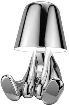 Luxus Bins Brother Tischlampe - Silber - Mr Where - Goldmännchen - Dekoratives Accessoire - Wohnzimmerdekoration - Schlafzimmerdekoration - Tischdekoration - Dekorative Tischlampe - Wohnaccessoire