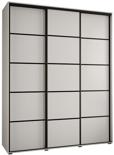 MEBLE KRYSPOL Davos 4 190 Schrank mit DREI Schiebetüren für Schlafzimmer - Moderner Kleiderschrank mit Kleiderstange und Regalen - 235,2x190x60 cm - Weiß Weiß Schwarz