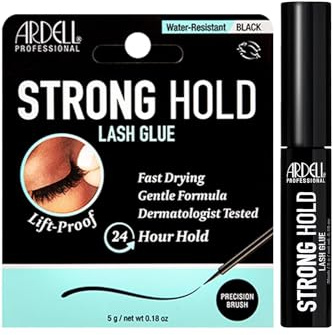 Ardell Strong Hold Lash Glue, Black - Professional Waterproof Lash Adhesive for Strip Lashes with Precision Brush, Fast-Drying 24-Hour Lift-Proof Formula, 1-Pack