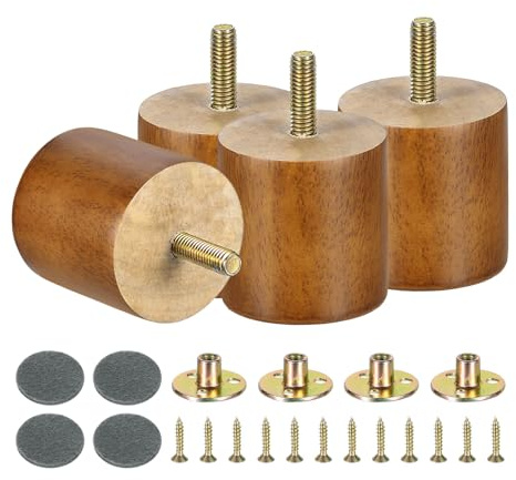 sourcing map 4Pcs Wood Furniture Leg, 1.97 Solid Wood Replacement Furniture Feet for Couch Cabinet,Light Brown