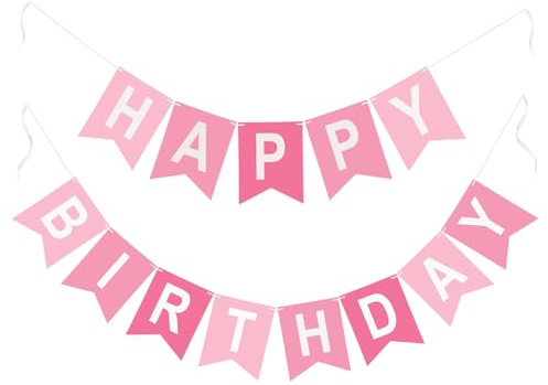 G2PLUS Bandierine Happy Birthday Pre-Assemblate, Festoni Compleanno Bambina, Striscione Buon Compleanno Rosa per Feste e Partito