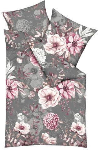 JACK by Kaeppel Fein Biber Bettwäsche 2 TLG. 135x200cm Gabriella Blumen Rosé Anthrazit Rosa Silber