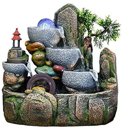 ZENY896V Fuente de Interior Fuente de Agua de Mesa de 3 Niveles con Cascada de Roca en Cascada y Niebla de Agua for la decoración del hogar de la Oficina Fuentes para jardín(Grande)