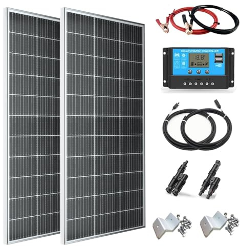 WUZECK 300W Solarpanel Kit Set 12V Monokristallines 2x150Watt Solarmodul+30A 12V/24V Solarladeregler + Solarkabel Solaranlage Wohnmobil Komplettset 12v für Batterien Häuser Balkon Wohnwagen Dach