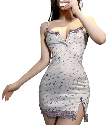 NewBull Sexy Vestido de tirantes para mujer, Mini vestido de Niut corto sexy con tenedor de cerezas suaves y elegantes flores