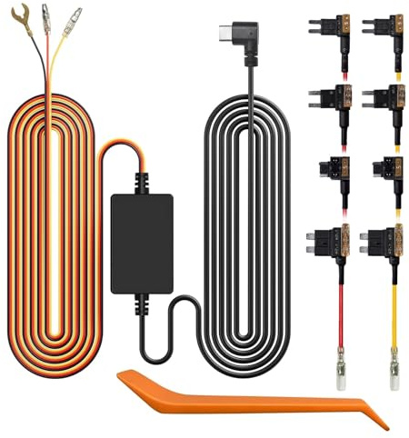 WOLFBOX USB C 4A Acc Hardwire-kit 3,5 m för alla WOLFBOX Dash-kameror, konverterar 12 V-24 V till 5 V, med batteridräneringsskydd