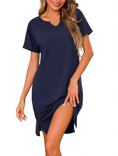 Jahetuul Camicia da Notte Donna Cotone Manica Corta Estiva V Collo | Pigiama da Donna a Maniche Corte Leggera e Confortevole Abito da Notte S-3XL