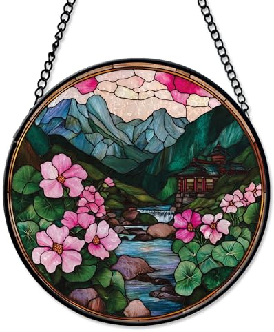 Bergenia Himalayan Steps Suncatcher Window Hanging Handmade Stained Glass Suncatchers Decoration with Metal Chain Outdoor Garden Decor Gift for Women Christmas Thanksgiving r8aMLg