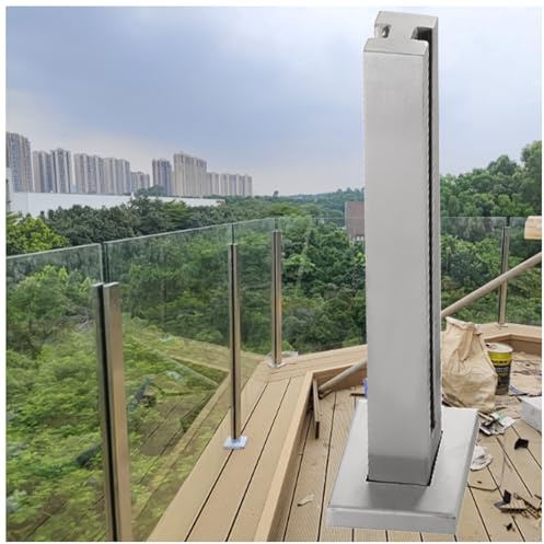 Poteau de garde-corps en acier inoxydable – Support carré pour terrasse et clôture de piscine, colonne balustre durable à haute charge, antirouille, montage facile au sol, finition argentée