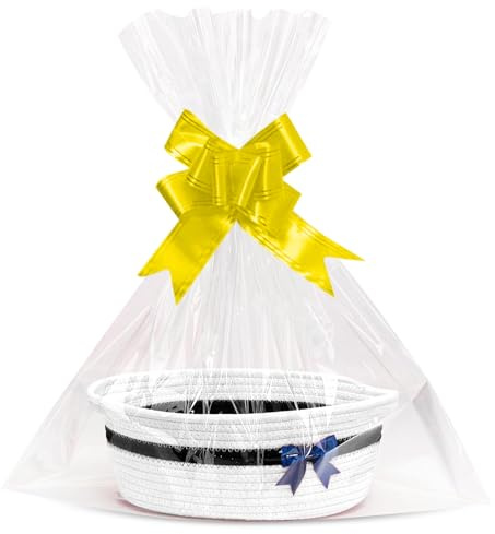 Presentkorg tom, flätad korg för presenter med presentpåsar och band, förvaringskorg, presentkorg tom, för födelsedag, bröllop, babyparty, tacksägelse, påsk, jul (svart vit)