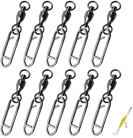 10Pcs Fishing Swivel and Clips Fishing Speed Clips Snaps Quick Change Rolling Swivels Sea Fishing Tackle Fishing Power Clips Lures Quick Snap Swivelss Hooks to Line Connectors Fishing Accessories