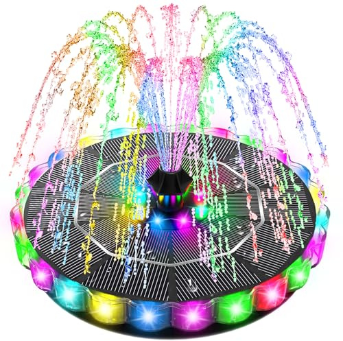 SZMP Fuente Solar Jardin Exterior con 32 LED Coloridos, Bomba de Agua Solar 3.5W & 2000mAh Batería, 8 Boquillas & 4 Fijadores para Estanque de Jardín Fuente, Baño para Pájaros, Exterior, Pecera
