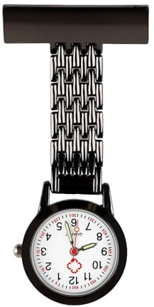 ZenithCove Nurses Fob Watch, Easy Read Nurse Watch Glow in The Dark Lapel Pin Watch Alloy Quartz Movement Pocket Clock with Pin Clip-on Hanging Pendant Brooch for Nurse Doctor Paramedics (Black)