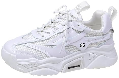 Flying Weaving Sneakers Femmes Automne et Hiver Chaussures à Lacets Chaussures de loisirs avec semelle épaisse Chaussures de course, Blanc., 39 EU Large