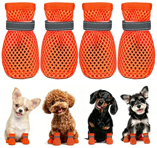 Zapatos Perro Pequeño Verano 4 Piezas Zapatos de Malla Perro, Antideslizantes y Transpirables, Zapato para Perros Exterior Adecuados para Superficies Calientes Atención: no Elija la Talla Habitual