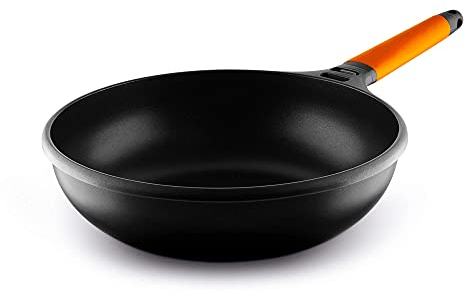 Fundix F5-IW28 Castey-Wok a induzione con Manico Rimovibile, 28 cm, Alluminio, Arancio