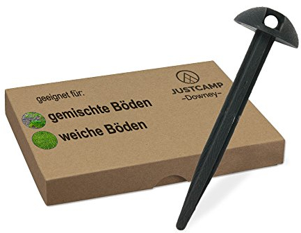 JUSTCAMP Kunststoffhering Downey, Hering zur Befestigung von Zelt Unterlagen und Bodenplanen - 10 cm, Flach [12 Stück]