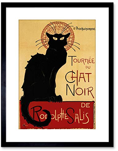 9x7 '' BLACK CAT CHAT NOIR RODOLPHE SALIS PARIS VINTAGE FRAMED ART PRINT F97X199