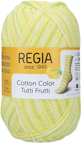 REGIA 4-fädig Cotton Tutti Frutti 9801621-02424 lemon Handstrickgarn, Sockengarn, 100g Knäuel
