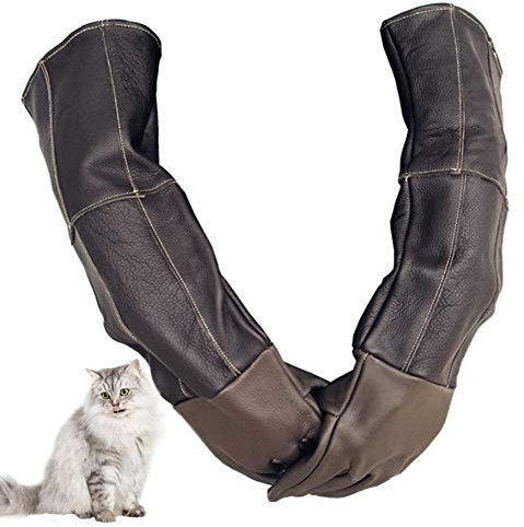 YAOBAO Animal Handling Gloves-Thickened Cowhide Anti-Bite/Scratch Gloves Guantes de protección, Guantes de alimentación para Perro Gato pájaro Serpiente Loro Lagarto Animales Salvajes (2 Pares)