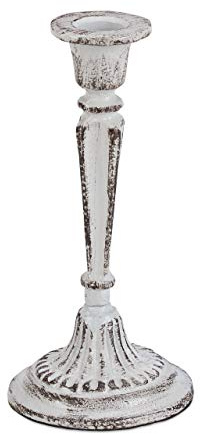 Relaxdays Portacandele, in Design Vintage, per Candele Lunghe, Shabby Chic, Antico, Dimensioni HxD 19 x 9 cm, Bianco
