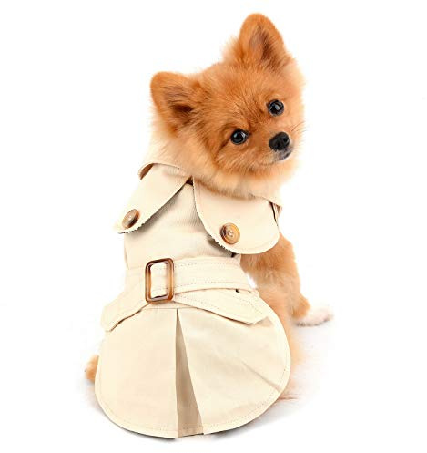 PAIDEFUL Trench per Cani di Piccola Taglia e Ragazza, Antivento, alla Moda, Stile Occidentale, con Cintura, Abbigliamento Autunnale e Invernale per Cani, per Cuccioli, Chihuahua Yorkie, Kaki, S