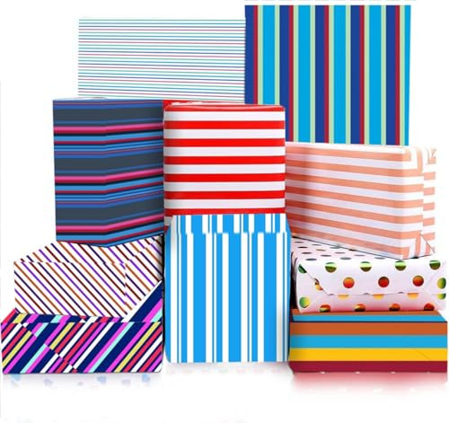 Papel de regalo a rayas de Navidad, cumpleaños, boda, papel de regalo plano de rayas, diseños surtidos (paquete de 10)