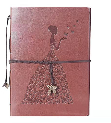 Yanyan Scrapbook Leder Fotoalbum Hochzeit Gästebuch DIY Erinnerungen Buch Sammelalbum Nachfüllbar Schwarze Seiten für Junge Frau Mama Tochter Freundin (Schmetterlinge Mädchen)