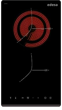 Edesa Placa Vitrocerámica EVT-3220 B/B 2 Focos Cocción Panel Control Tipo Touch 9 niveles Indicador de calor residual Selector Potencia Bloqueo de Seguridad Gran Potencia 3 KW Acabado Color Negro