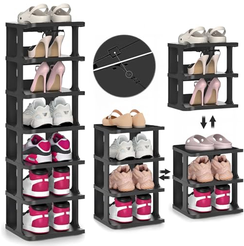 ZLPBAO Schuhregal Platzsparend mit 7 Ebenen Schwarz Schuhschrank Vertikal Platzsparend Schuh-Organizer Lagerregal Freistehend Schuhorganizer für dielen- & flurmöbel, Flur, Schlafzimmer, Wohnzimmer