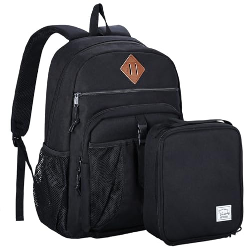 VASCHY Kids Backpack, School Bag Lunch Bag Set for Boys Girls 2-1 Rucksack Bookbag Insulated Lunch Box for Toddlers,Preschool,Daycare,Kindergarten,Elementary School Black