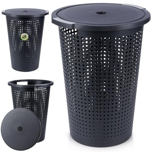 Wäschekorb Wäschebehälter Wäschebox Wäschesammler aus Kunststoff schwarz 35 L